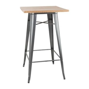 Bolero Square Bar Table Gun Bistro Metal Grey with Wooden Top Furniture - 600mm - Picture 1 of 7