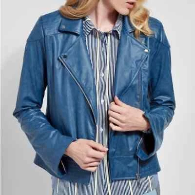 Chaqueta Lysse Moto, cuero vegano, azul desgastado, talla pequeña Foto 1 de 4