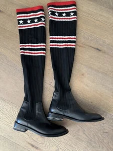 NEW AUTHENTIC GIVENCHY Storm Sock Rain Boots Knit Thigh High Black Red Size 40 - Picture 1 of 2