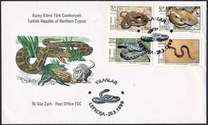 TRNC Northern Cyprus 1999 Official FDC Snakes Yilanlar Lefkosa Post Office Cover - Picture 1 of 1