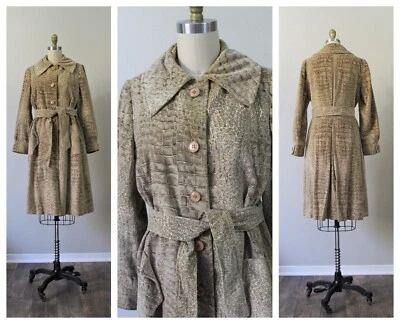 Vintage 1960s 70s Python Velvet Belted Trench Coat Saks Fifth Avenue - Image 1 of 4