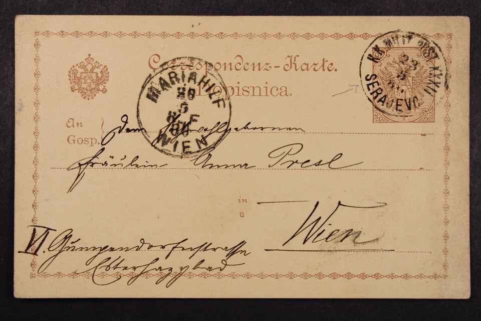Bosnia 1886 Postal Card Serajevo(c) to Mariahilf - L41706 - Image 1 of 2