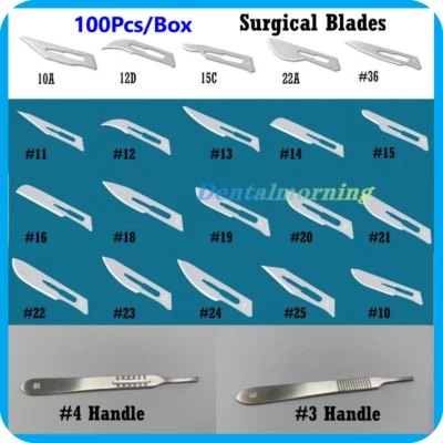 100 piezas/caja cuchillas quirúrgicas estériles mango de bisturí BP #3/#4/#7 médico alemán Foto 1 de 4