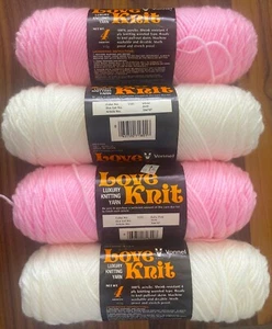 VTG - Lot of 4 Skeins - Vonnel Love Knit 100% Acrylic Knitting Yarn PINK & WHITE - Picture 1 of 3