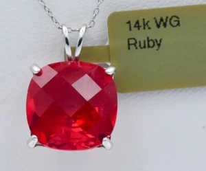 LAB CREATED RUBY CHECKERBOARD 6.80 Cts PENDANT 14k  WHITE GOLD  - MADE IN USA - - Picture 1 of 5