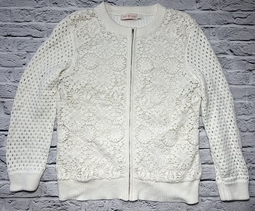 BELLO!! Giacca cardigan Trixie Tory Burch avorio con zip all'uncinetto piccola