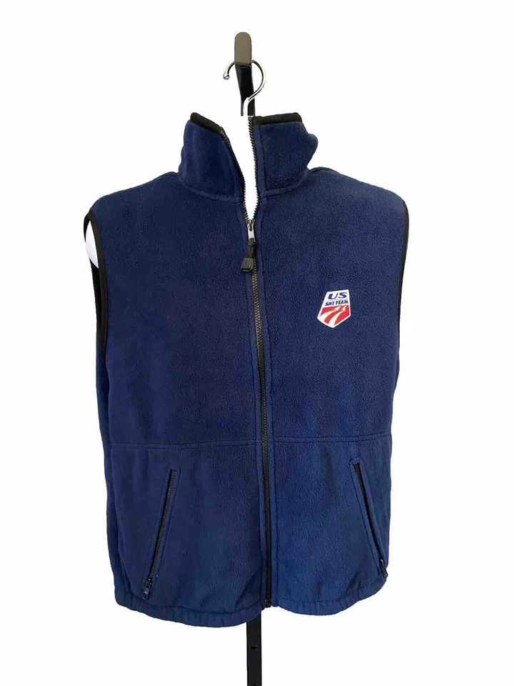 复古美国滑雪队抓绒背心男式中号深蓝色 Timberline Colorado YKK 拉链 — 第 1/4 张图片