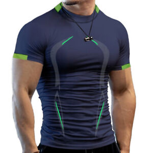 Mens Gym Top Short Sleeve Fitness Tee Compression Sport T Shirt  Breathable 