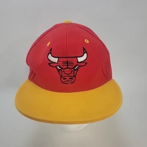Chicago Bulls Premium Flat Snap Back Baseball Cap Red Yellow - Picture 1 of 11