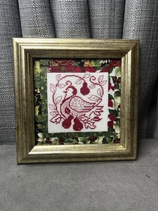 Cross Stitch Framed Partridge Bird Tree Under Glass Quilted Edges 8 Inch - Picture 1 of 9