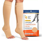 Zip Compression Socks Flight Zippered Open Toe Socks - Beige - New