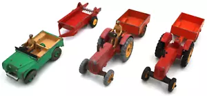 6pc Vtg DINKY ENGLAND Meccano Ltd Die Cast Farm Toys Tractor Jeep Trailers Baile - Picture 1 of 6