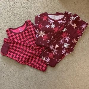2 Sets girls red CHRISTMAS SNOWFLAKE PAJAMAS 2 pc set winter wear CARTERS Size 8 - Picture 1 of 5