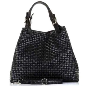 MODARNO WOMEN'S BLACK LEATHER WOVEN PRINT DOUBLE HANDLE TOTE BAG +ADJ. STRAP - Picture 1 of 4