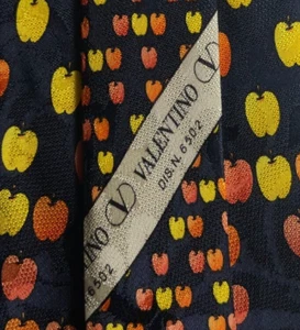 Blau Orange Gelbe Äpfel VALENTINO Seide LOGO Krawatte Italien - Bild 1 von 9