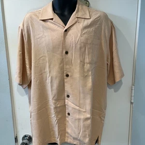 Tommy Bahama Button Up Hemd Herren Medium Pfirsich Seide Jacquard Blatt Muster Camp - Bild 1 von 13