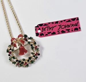 Betsey Johnson Weihnachten Urlaub Strass Kranz Halskette Brosche mit Schleife & Glocke - Bild 1 von 4