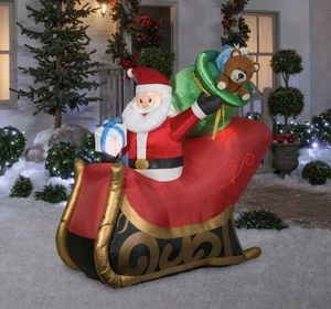 Gemmy Lightshow Inflable Soplado por Aire Medios Mixtos Cosidos en Micro LED Trineo de Papá Noel - Imagen 1 de 3