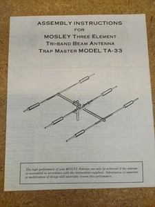 Vintage Assembly Instructions Mosley Three Element Antenna Trap Master TA-33 MEI - Zdjęcie 1 z 4