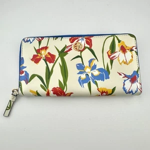 Tory Burch Flower Multi Floral Zip Continental Wallet in Painted Iris Bag, Great - Imagen 1 de 14