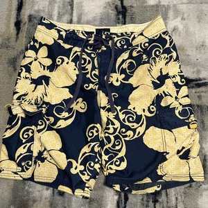 Old Navy Swim Trunks Mens M Yellow Blue Board Shorts Pockets Beach Surf Floral - Picture 1 of 10