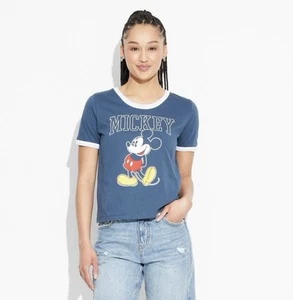 Women’s Mickey Short Sleeve Graphic Ringer T Shirt Blue M CL42 - Picture 1 of 1