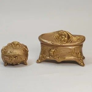 Antique Art Nouveau Jewelry Casket Regency Gold Floral Trinket Box Pair - Picture 1 of 20