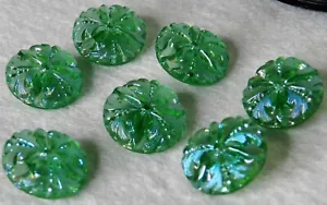 Vintage Plastic Iridescent Blue Green Leaves Flowers Round (7 count) Buttons - Picture 1 of 5