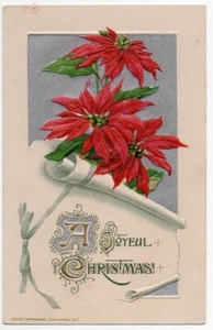 VINTAGE WINSCH CHRISTMAS POSTCARD POINSETTIA JOYFUL CHRISTMAS 1912 101121 Q - Picture 1 of 2