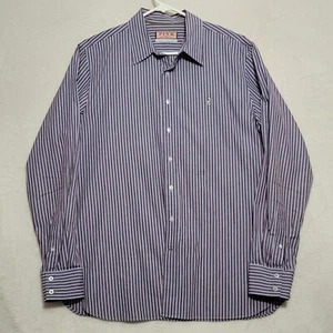 Thomas Pink Dress Shirt Mens Sz L Large Gray Purple Stripe Long Sleeve Button Up - Picture 1 of 9
