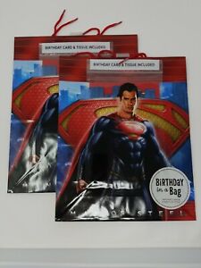 Lot of 2 SUPERMAN Birthday In Bag-"Man of Steel" Gift Bag, Tissue, Birthday Card
