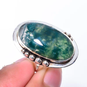 Moss Agate - India Gemstone 925 Sterling Silver Jewelry Ring s.7.5 Sku29 - Picture 1 of 2