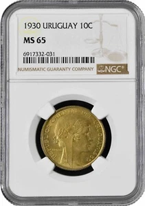 Uruguay 10 centesimos 1930, NGC MS65, "100th Anniv. - Constitution of Uruguay" - Picture 1 of 2