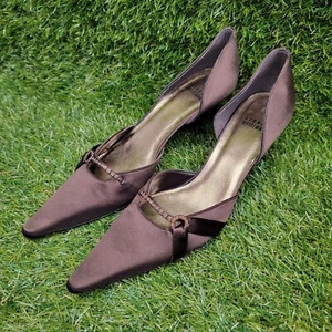 Decolte vintage Stuart Weitzman marrone seta gioiello donna taglia 9,5 SS Spagna - Foto 1 di 24