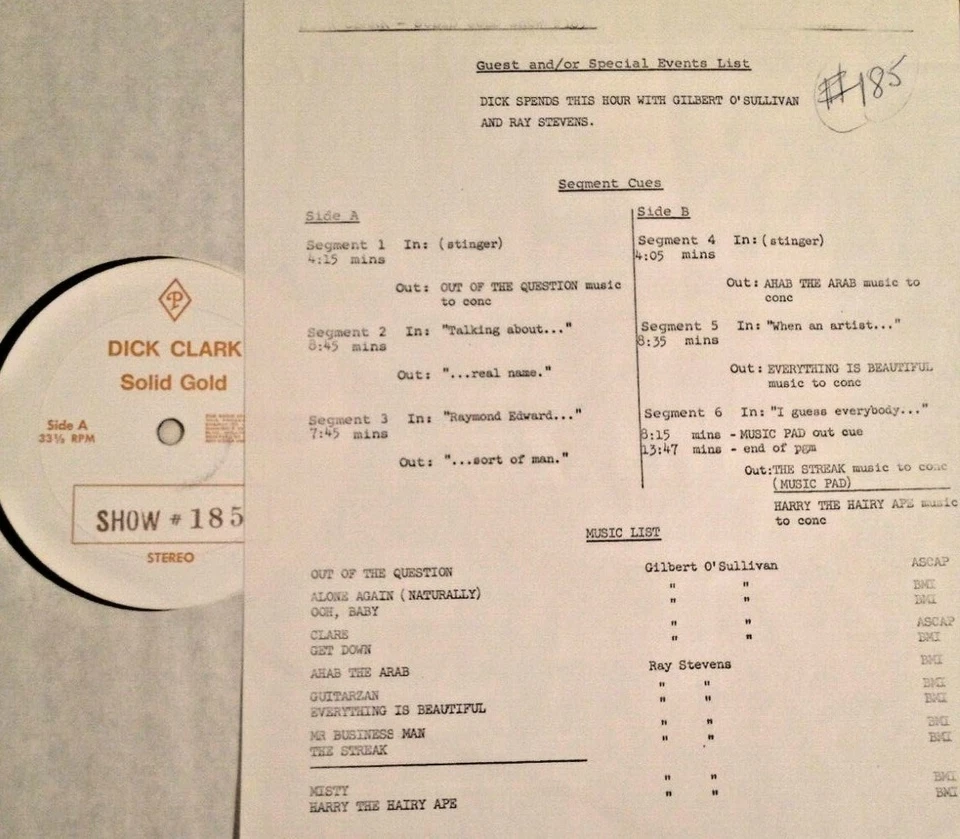 RADIO SHOW: DICK CLARK GOLD #185 GILBERT O'SULLIVAN & RAY STEVENS FEATURES - Image 1 of 1