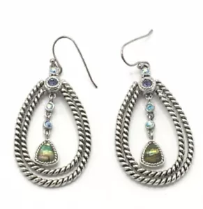 Lia Sophia "Water Lily" Genuine Abalone Cut Crystals Silver Tone Dangle Earrings - Picture 1 of 2