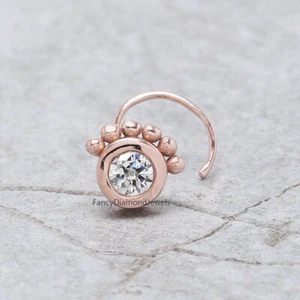 Natural White Round Diamond Nose Ring 14KRose White Yellow Gold Nose Ring KD1019 - Picture 1 of 8