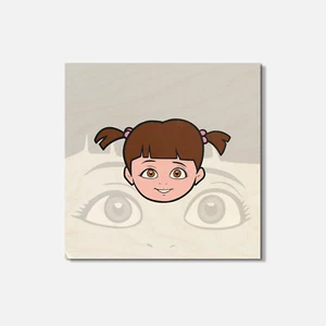 Monsters Inc Cartoon Boo Gesicht 4" x 4" Quadratische Holzuntersetzer - Bild 1 von 3