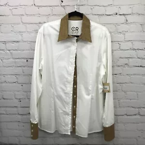 CR Ranchwear Top Womens Extra Large White Button Up Western Ruffle Long Sleeve - Picture 1 of 15