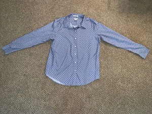 Camisa de vestir LL BEAN para hombre talla M abotonada manga larga patrón azul sin arrugas - Imagen 1 de 4