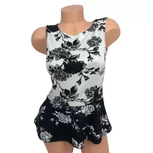 Bar III Floral Print Peplum Tank Top Blouse Sleeveless Whimsigoth Artsy Size S - Picture 1 of 8