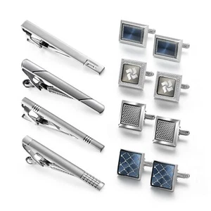 Mens Cufflinks and Tie Clips Set 12 PCS Formal Business Shirts Dress Necktie ... - Picture 1 of 8