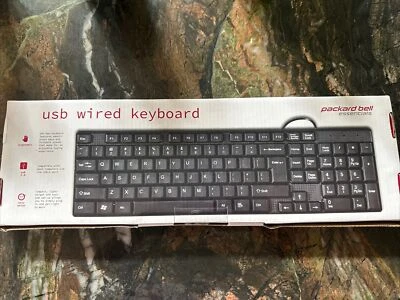 NEW Packard Bell Essentials Low-Profile Ergonomic Compact USB Wired PC Keyboard - Image 1 of 3