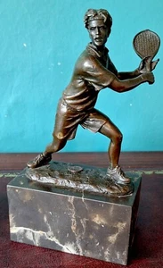 Max Milo Bronze Tennis Player Garanti Paris J.B.Deposee Stamp Sculpture Statue - Picture 1 of 5