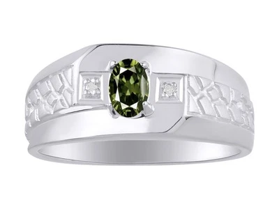 Anillo Rylos Oro Blanco 14K Zafiro Verde y Diamante Pepita Piedras Preciosas Talla 8-13 Foto 1 de 4