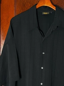 VINTAGE MONZINI BLACK POLY SHORT SLEEVE SHIRT SIZE 3XL / XXXL MADE IN USA - Picture 1 of 4