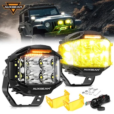 Auxbeam Pair 4" Side Shooter LED Cube Pods w/ Amber Cover for Dodge Ram 1500 - Image 1 of 4