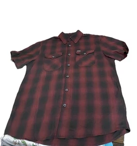 Dixxon Flannel Mens Bamboo Red Plaid Short Sleeve Shirt The Bishop M RARE - Picture 1 of 5