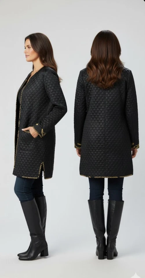 Chaqueta acolchada de manga larga Roz & Ali negra/dorada con frente medio abierto para mujer Foto 1 de 4