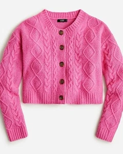NWT J.CREW Cashmere-Blend Bouclé Cropped Cardigan Sweater - S, Pink - Picture 1 of 5